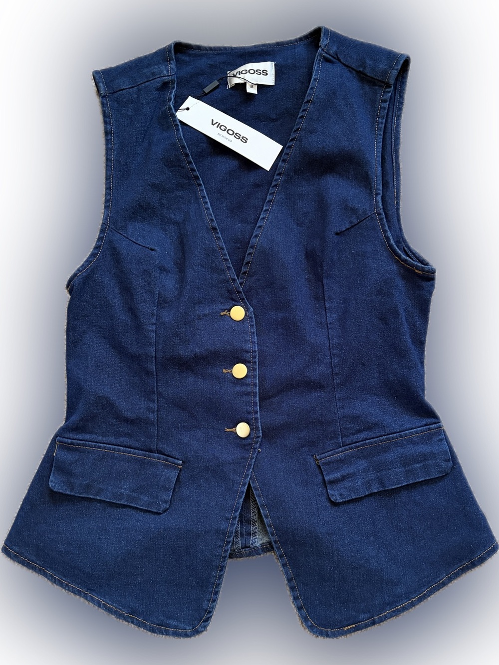 Vigoss Dark Blue Denim Vest with Gold Buttons